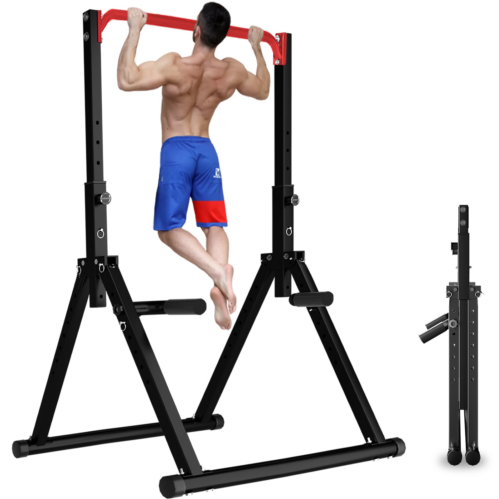 DOBESTS Power Tower Pull Up Bar Free Standing, Foldable Pull Up Station
