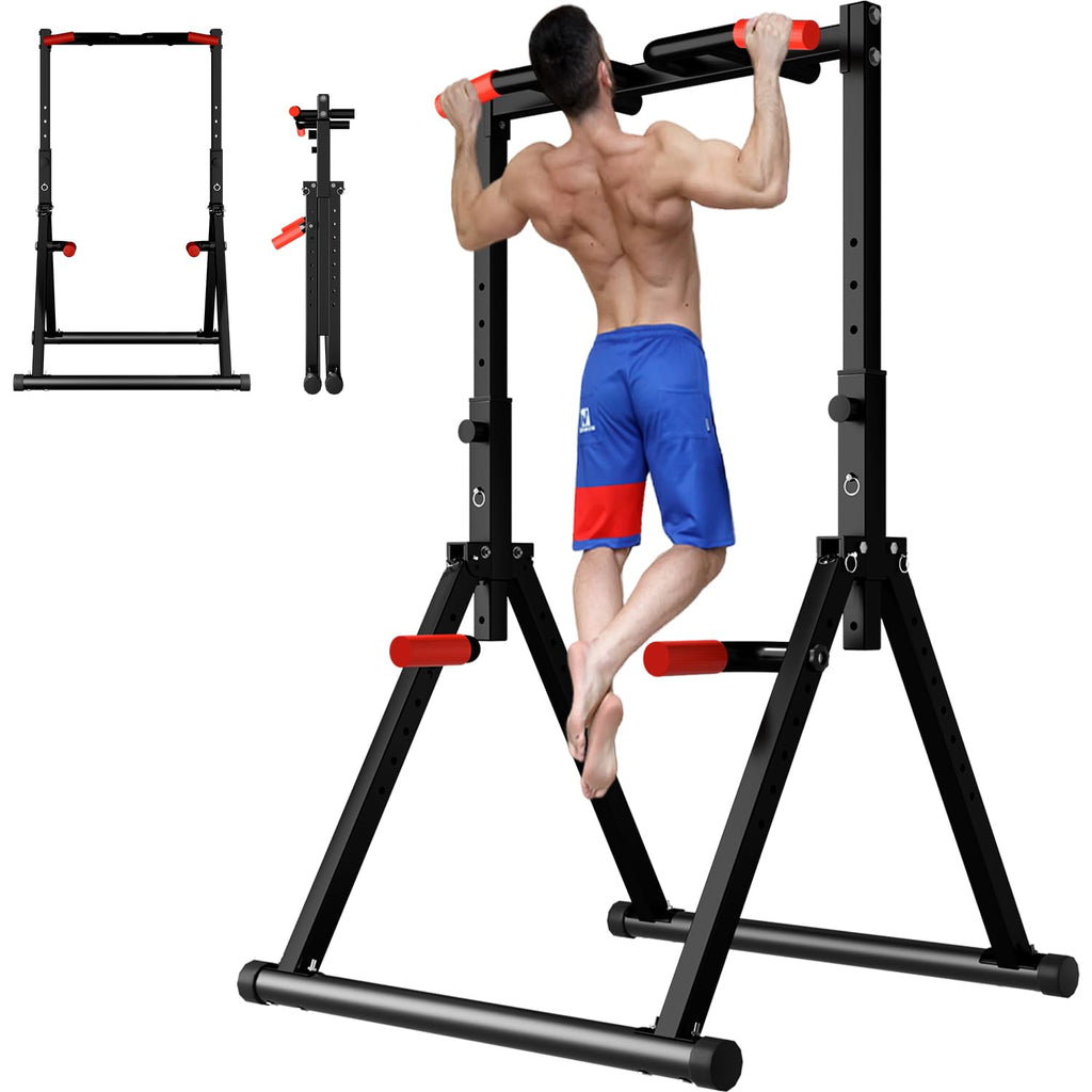 DOBESTS Power Tower Pull Up Bar Free Standing, Foldable Pull Up Station