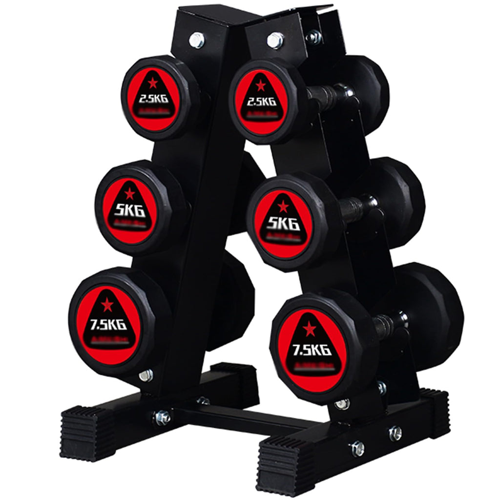 Rubber Hex Dumbbell Set with Rack