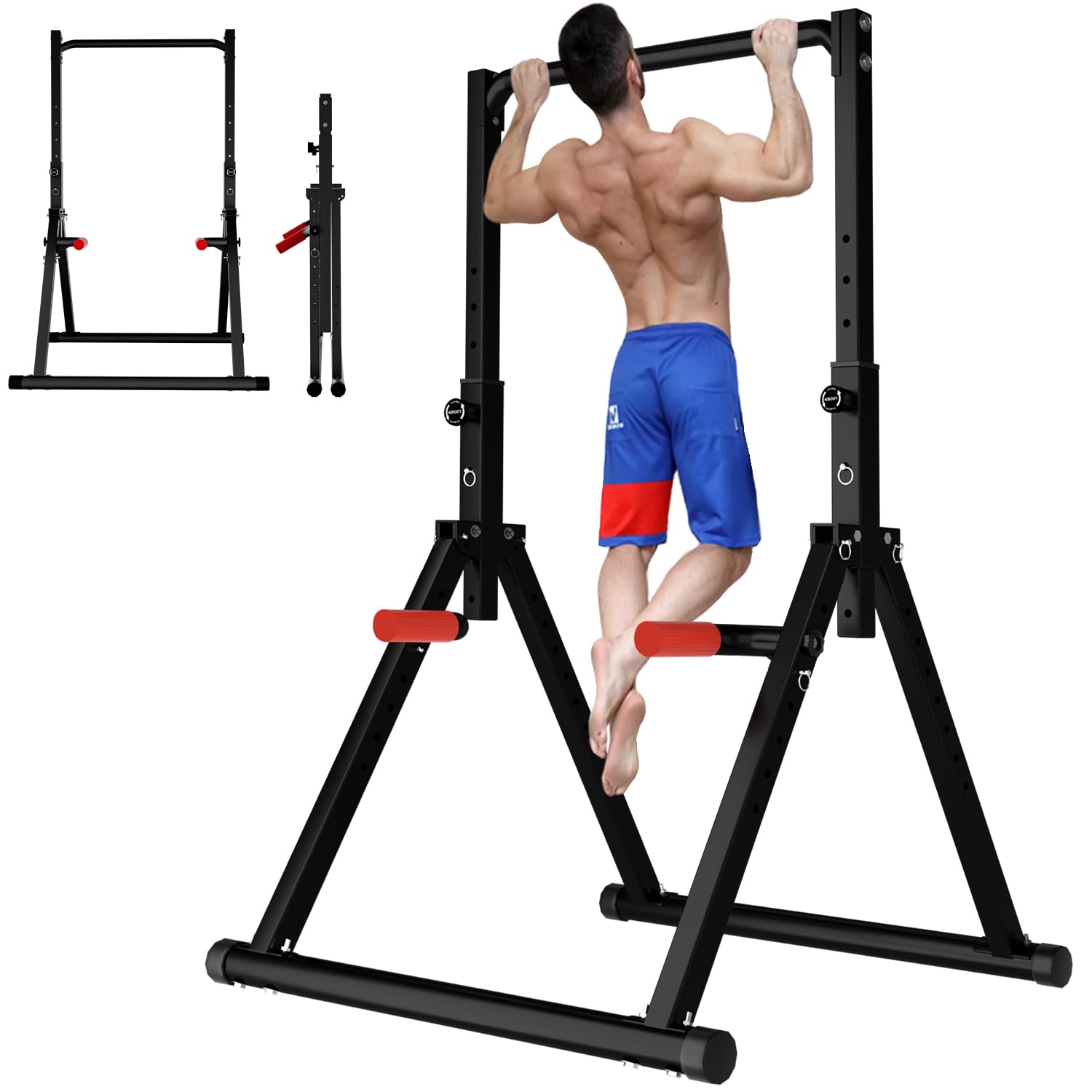 DOBESTS Power Tower Pull Up Bar Free Standing, Foldable Pull Up Station