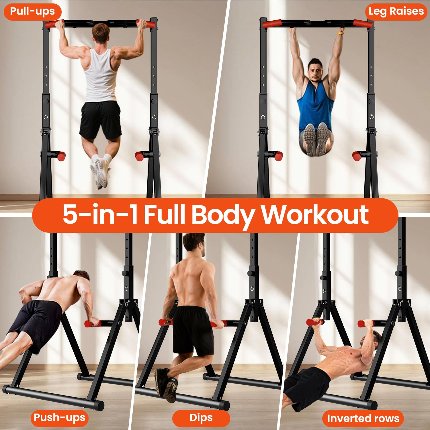 DOBESTS Power Tower Pull Up Bar Free Standing, Foldable Pull Up Station