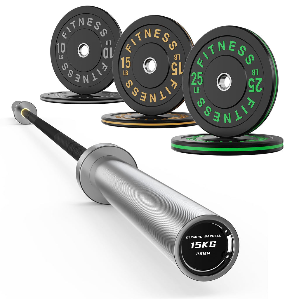 7ft Barbell with Weight Set 2" High Bounce Plates, 1000LB Capacity Home Gym