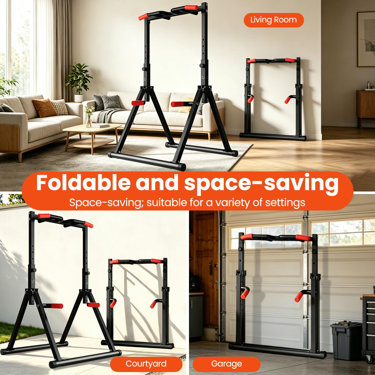 DOBESTS Power Tower Pull Up Bar Free Standing, Foldable Pull Up Station