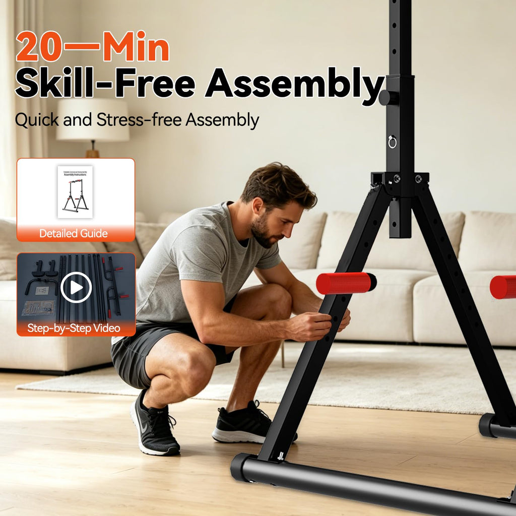 DOBESTS Power Tower Pull Up Bar Free Standing, Foldable Pull Up Station