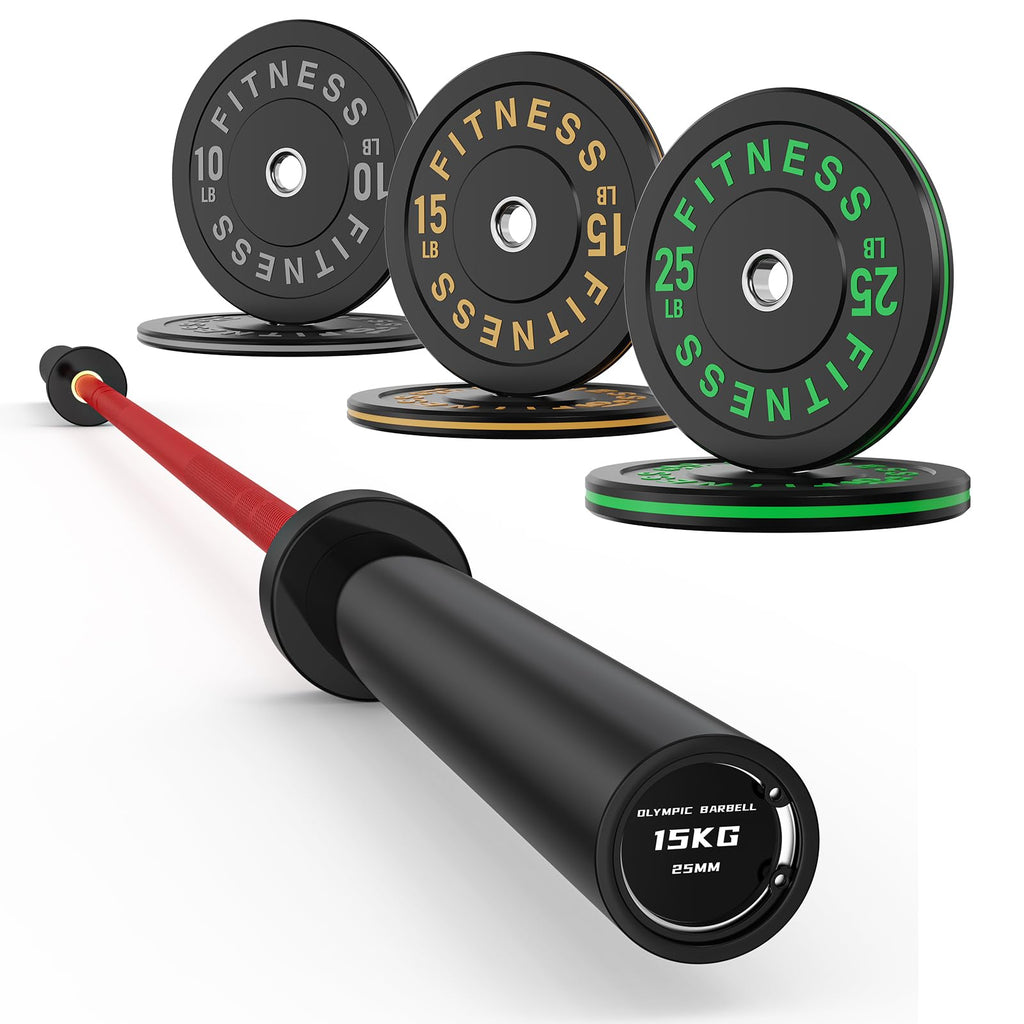 7ft Barbell with Weight Set 2" High Bounce Plates, 1000LB Capacity Home Gym