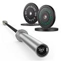 7ft Barbell with Weight Set 2" High Bounce Plates, 1000LB Capacity Home Gym
