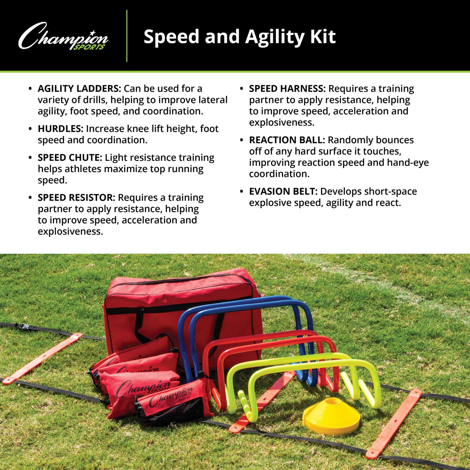 Champion Sports SAGKIT Speed Agility Training Kit,15 pcs./Bag