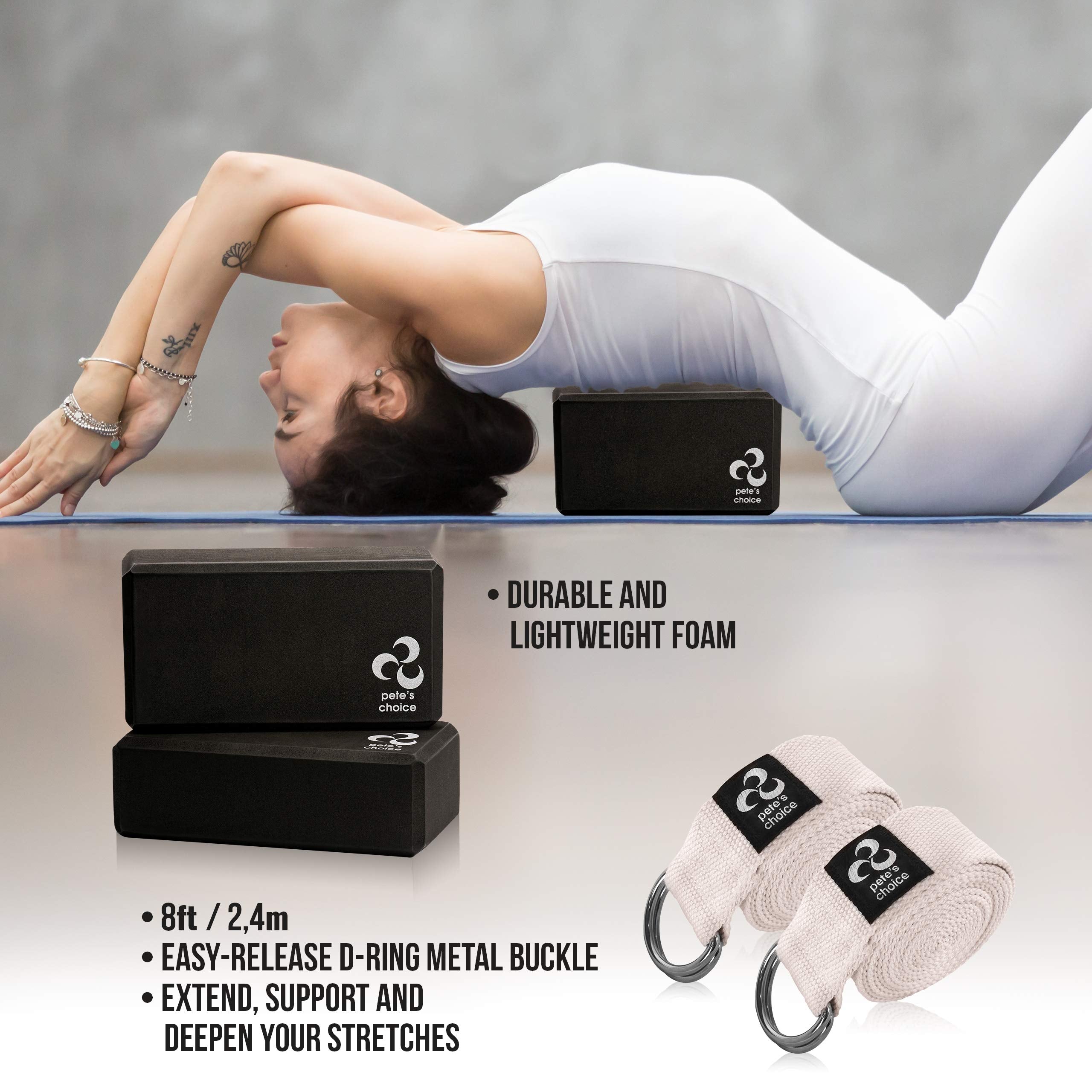 Stretching Straps and Yoga Blocks - Yoga Beginner Kit for Pilates & Gym