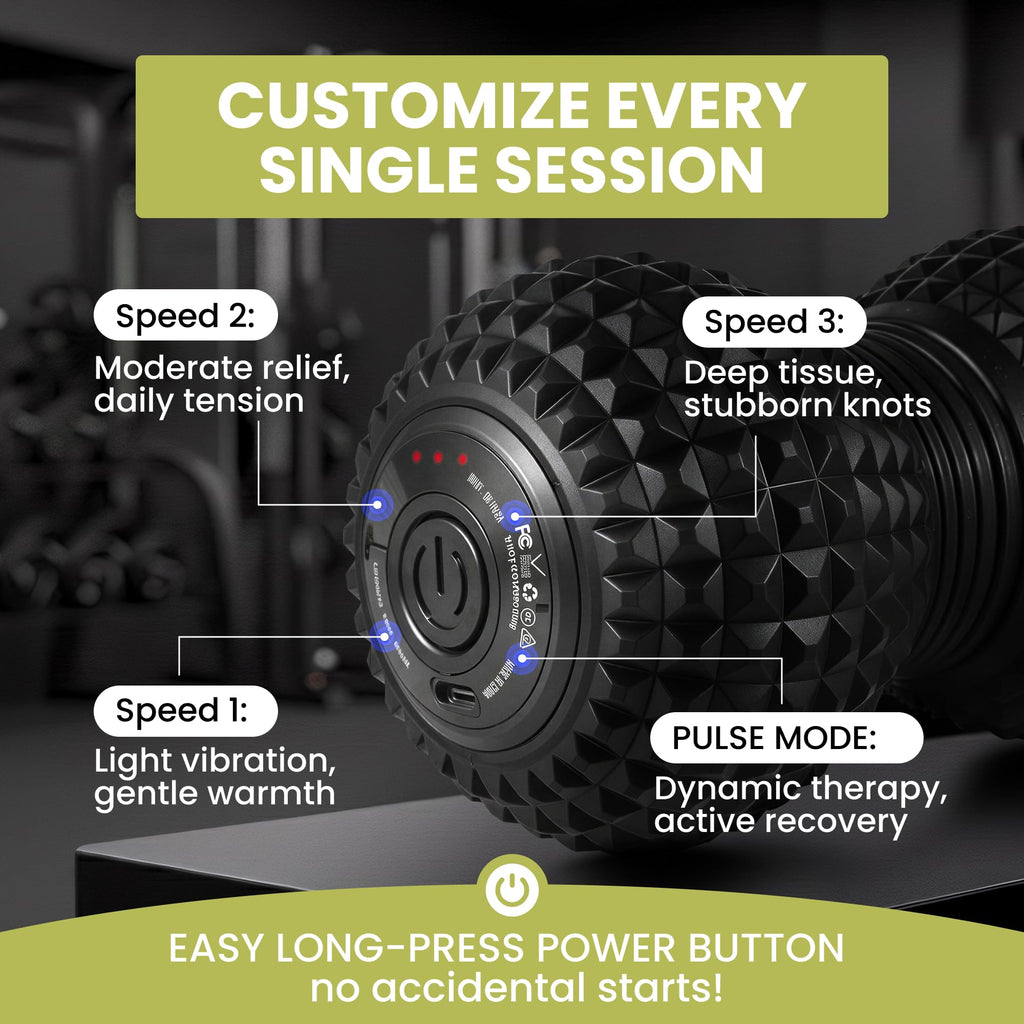 EXELLEON Peanut Massage Ball, 4-Speed Vibrating Textured Muscle Roller