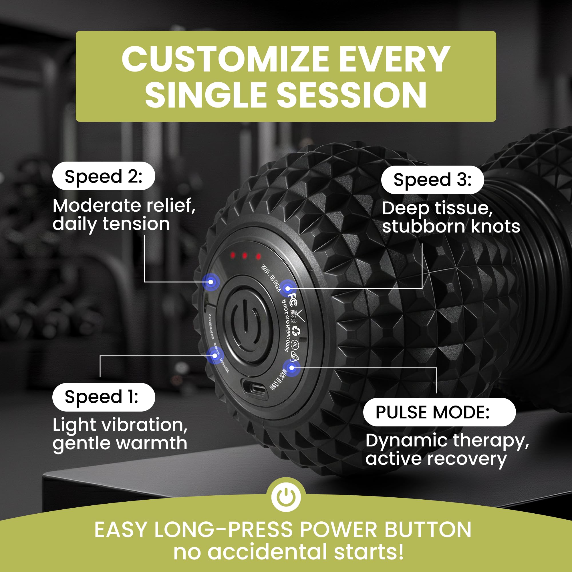 EXELLEON Peanut Massage Ball, 4-Speed Vibrating Textured Muscle Roller