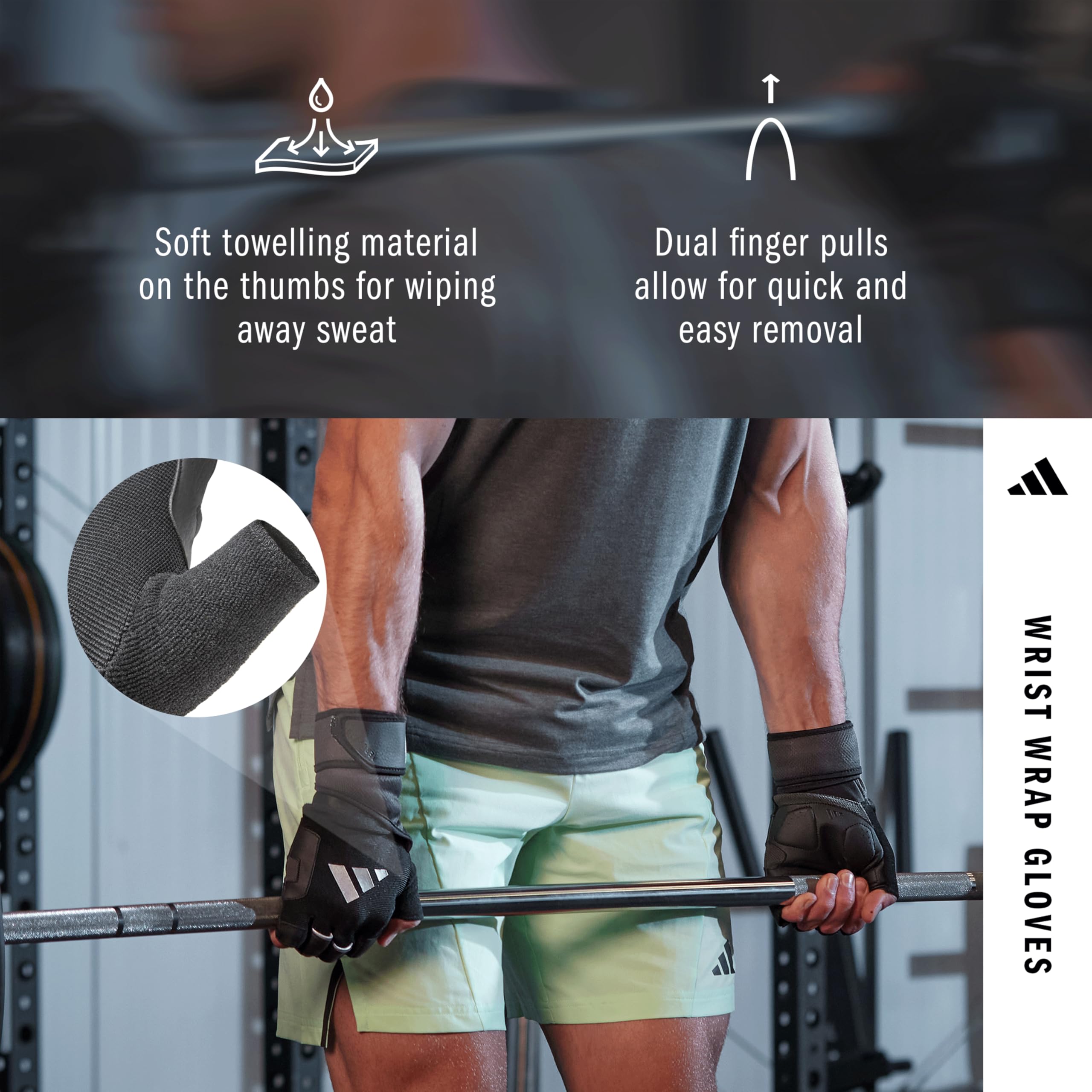 adidas Wrist Wrap Training & Weightlifting Gloves, Fingerless Workout Gloves